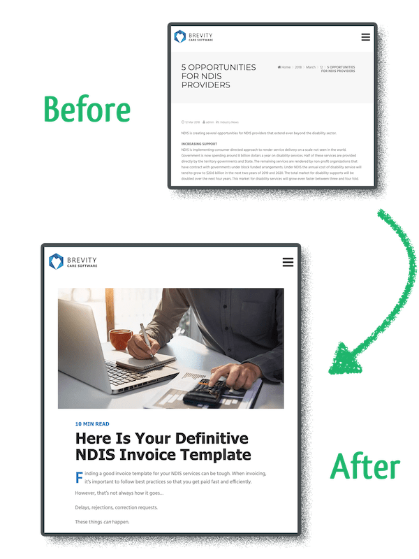 before after image for better readability on blog user experience