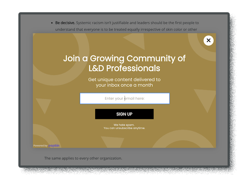 pop-up form for lead generation and better ux
