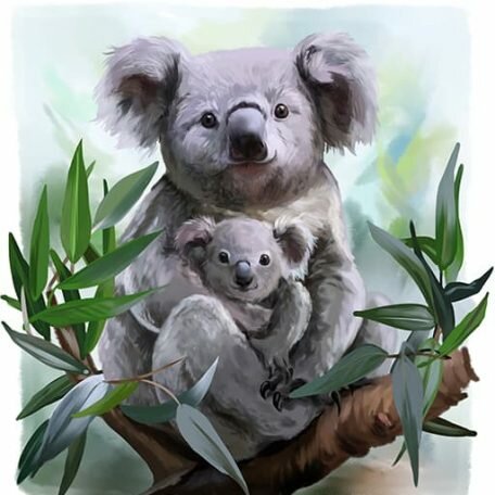 koala mother hugging koala baby